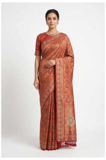 Rust South Silk Art Silk Wedding & Partywear Saree