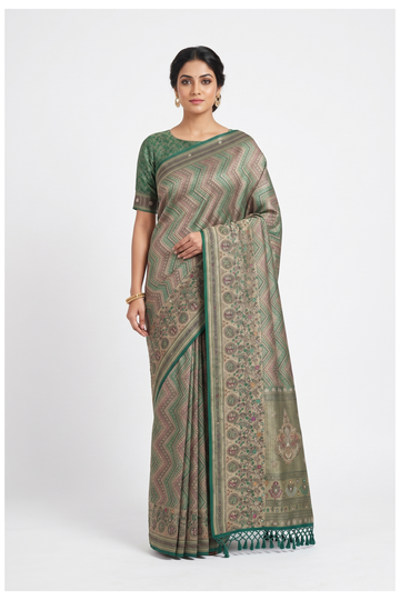 Sage Green South Silk Art Silk Wedding Saree