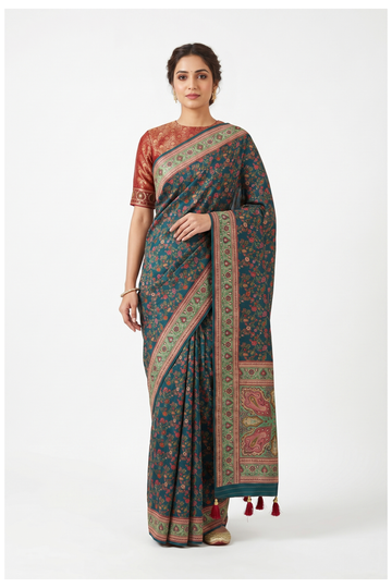 Teal Banarasi Art Silk Wedding Partywear Saree