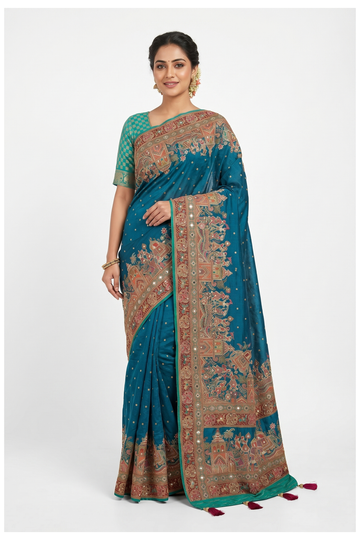 Teal Banarasi Art Silk Wedding & Partywear Saree