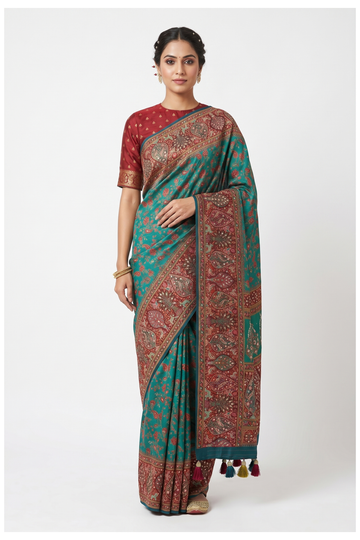 Teal Banarasi Art Silk Wedding Party Saree