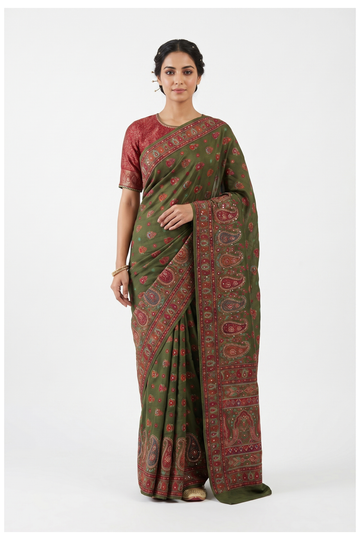 Olive Green Banarasi Art Silk Wedding Partywear Saree