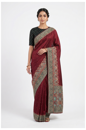 Maroon Banarasi Art Silk Wedding Party Saree