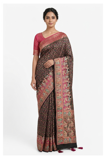 Black Banarasi Art Silk Wedding & Party Wear Saree