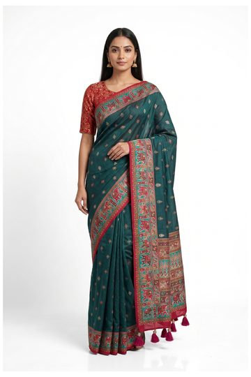 Teal Banarasi Art Silk Wedding & Partywear Saree