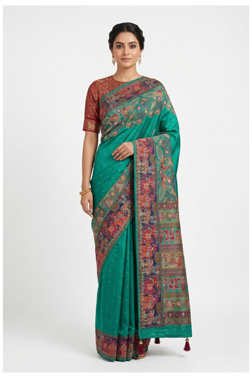 Teal Banarasi Art Silk Saree For Weddings & Parties