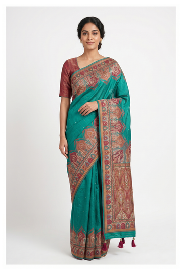 Teal Banarasi Art Silk Saree For Wedding & Partywear