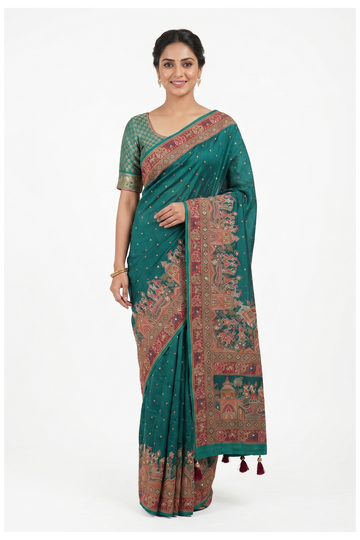 Bottle Green Banarasi Art Silk Wedding Partywear Saree