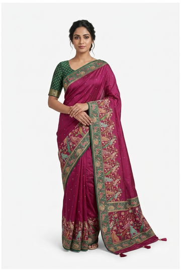 Wine Banarasi Art Silk Wedding Saree
