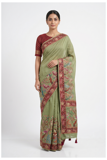 Sage Green Banarasi Art Silk Wedding Partywear Saree