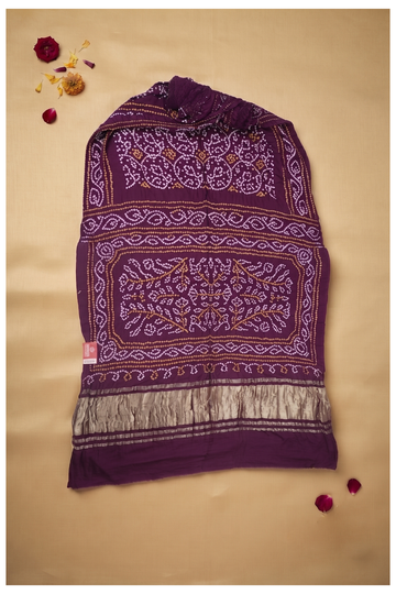 Wine Bandhni Gajji Silk Wedding Saree
