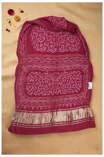 Wine Bandhni Gajji Silk Wedding Saree