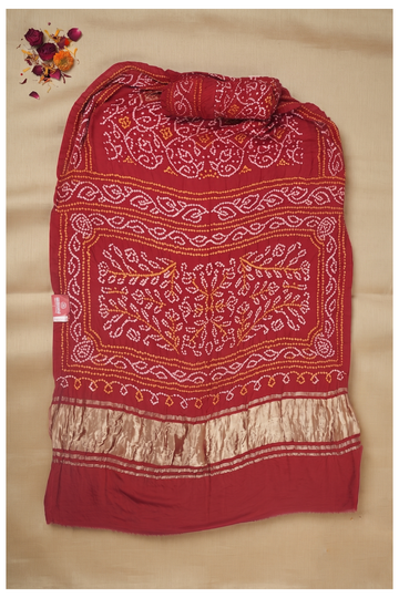 Crimson Red Bandhni Gajji Silk Wedding Saree