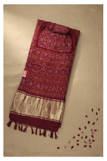 Maroon Bandhni Gajji Silk Wedding Saree