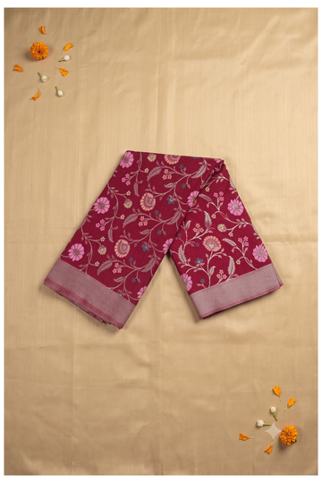 Elegant Maroon Banarasi Silk Saree With Meenakari Floral Jaal