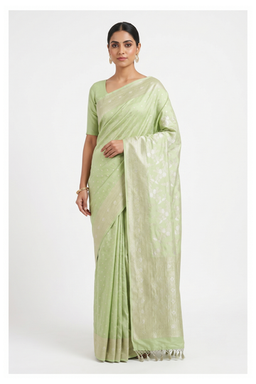 Pistachio Green Banarasi Silk Saree With Weaving