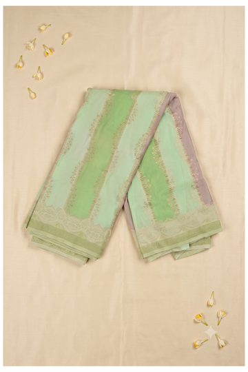Elegant Mint Green Shaded Georgette Saree With Fine Zari Embroidery