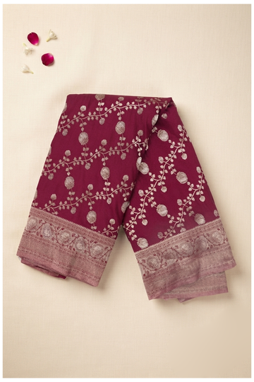 Wine Banarasi Art Silk Wedding Saree