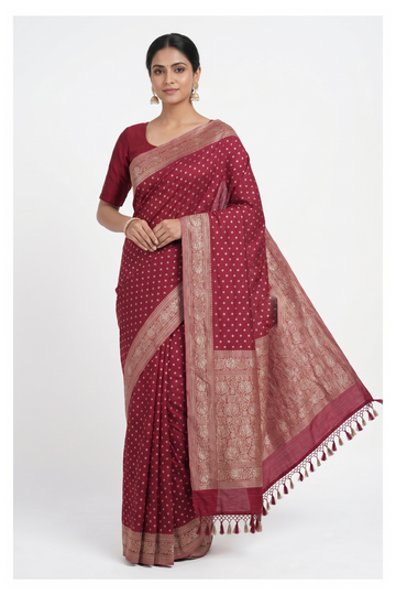 Royal Maroon Banarasi Silk Saree With Weaving