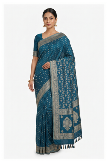 Royal Teal Banarasi Silk Saree With Weaving