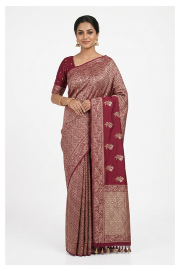 Maroon Banarasi Silk Saree With Weaving