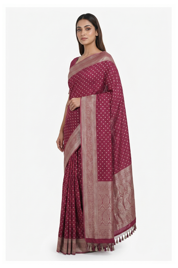 Royal Wine Banarasi Silk Saree With Weaving