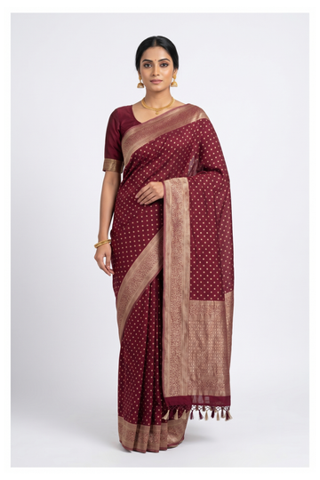 Royal Wine Banarasi Silk Saree With Weaving