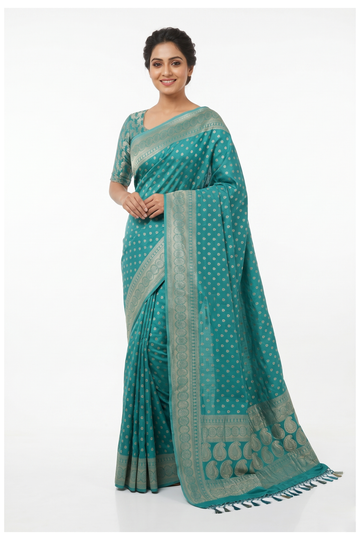 Teal Banarasi Silk Saree With Weaving