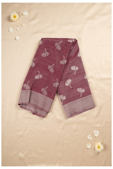Elegant Mauve Silk Georgette Saree With Silver Zari Floral Butis