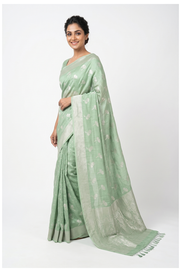Royal Pistachio Green Banarasi Silk Saree With Weaving