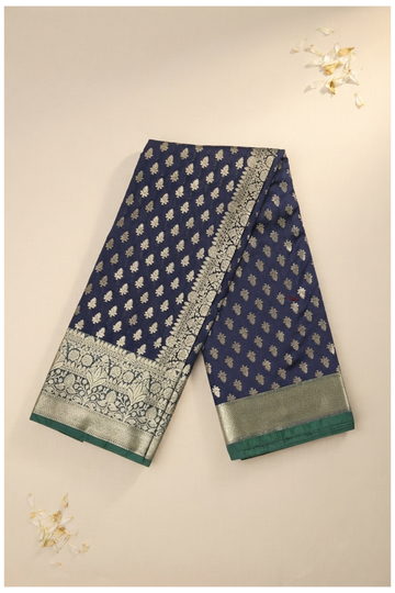 Midnight Blue Banarasi Art Silk Wedding & Party Wear Saree