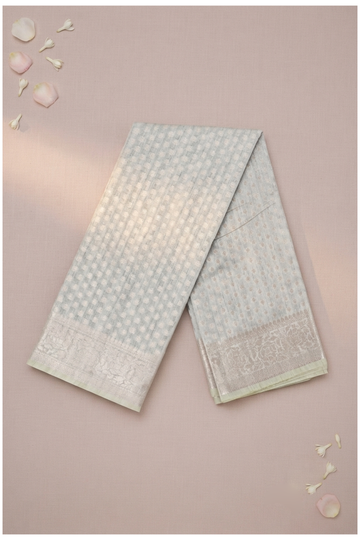 Misty Sage Green Banarasi Art Silk Wedding Party Wear Saree