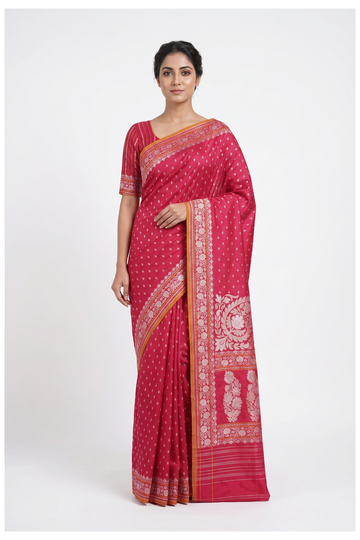Wine Banarasi Silk Saree With Weaving