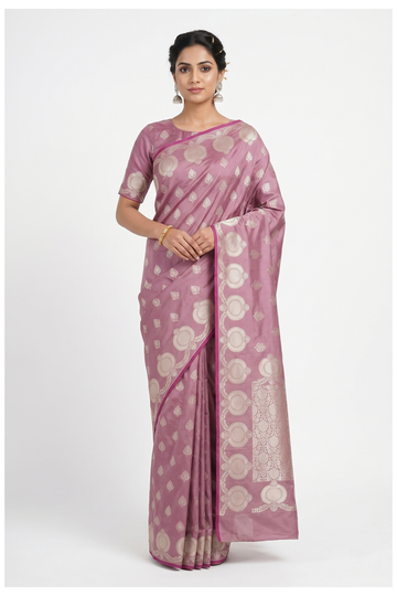 Mauve Banarasi Silk Saree With Weaving