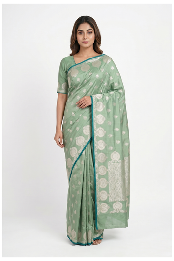 Light Green Banarasi Silk Saree With Weaving