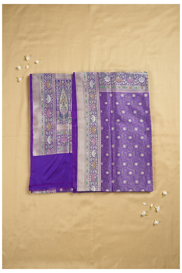 Violet Banarasi Pure Silk Wedding Party Wear Saree