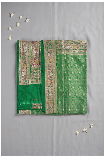 Emerald Green Pure Silk Banarasi Wedding & Party Saree