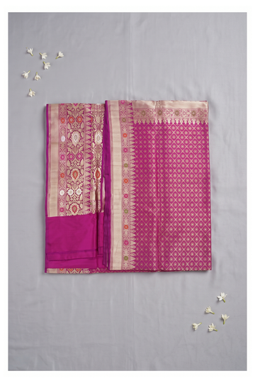 Magenta Pure Silk Banarasi Saree For Wedding & Party Wear