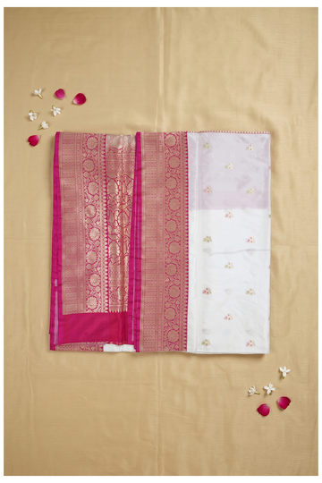 Ivory Banarasi Pure Silk Wedding Saree