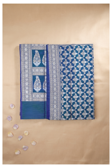 Teal Pure Silk Banarasi Wedding Party Wear Saree