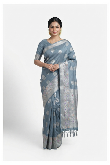 Slate Blue South Silk Art Silk Wedding Party Wear Saree