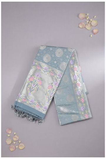 Powder Blue South Art Silk Wedding & Party Wear Saree