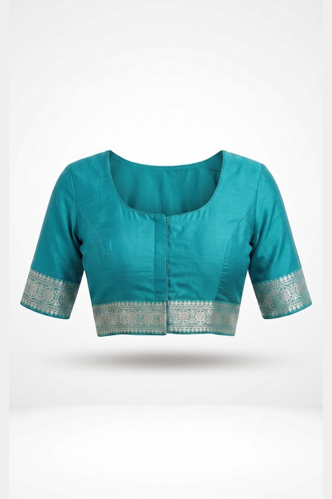 Turquoise Pure Banarasi Silk Saree With All Over Silver Zari Jaal Weaving