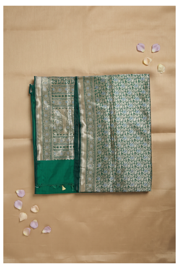 Bottle Green Banarasi Pure Silk Wedding Party Saree