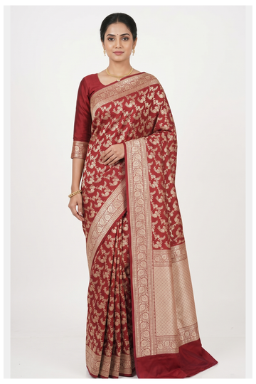 Maroon Banarasi Silk Saree With Jaal Weaving