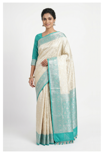 Ivory Banarasi Silk Saree With Weaving