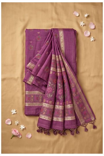 Plum Banarasi Art Silk Wedding Party Wear Saree