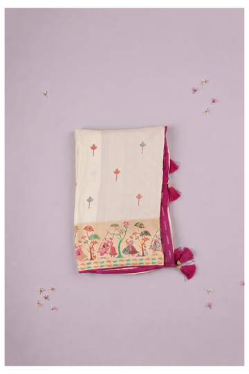 Ivory Banarasi Art Silk Wedding Party Saree