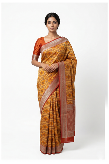Mustard Banarasi Art Silk Wedding & Party Wear Saree