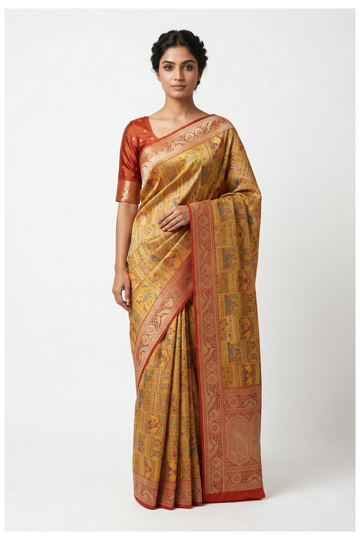 Mustard Banarasi Art Silk Wedding & Party Wear Saree